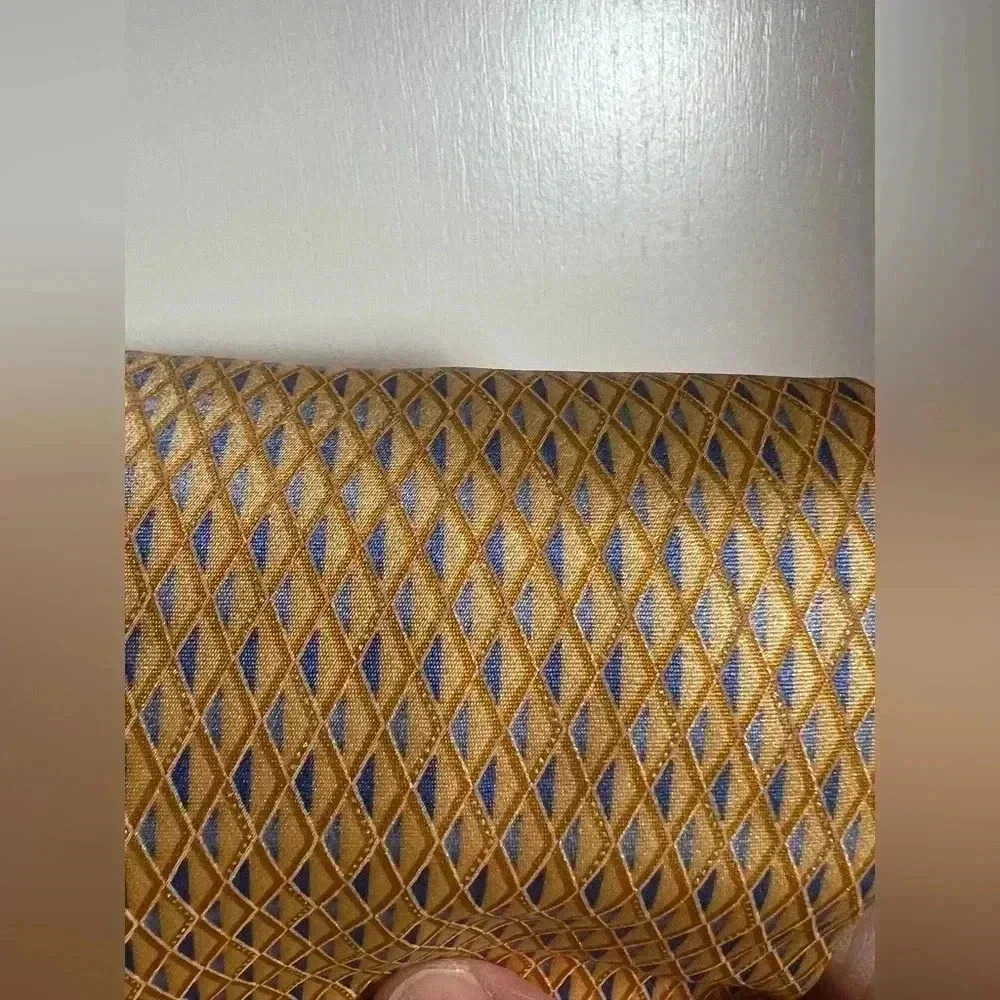 Umberto Bossi Silk Tie Yellow Gold Blue - Picture 2 of 5